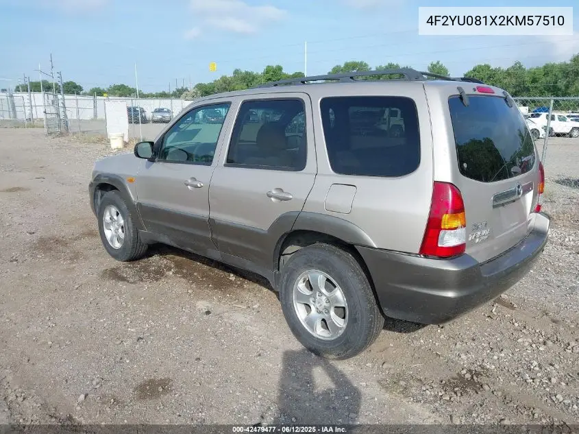 2002 Mazda Tribute Es V6/Lx V6 VIN: 4F2YU081X2KM57510 Lot: 42479477