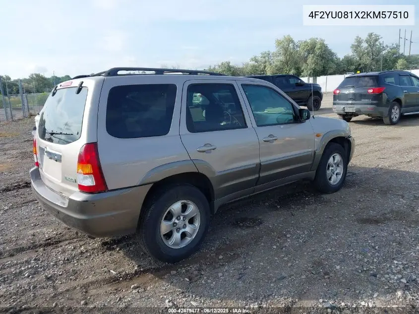 2002 Mazda Tribute Es V6/Lx V6 VIN: 4F2YU081X2KM57510 Lot: 42479477