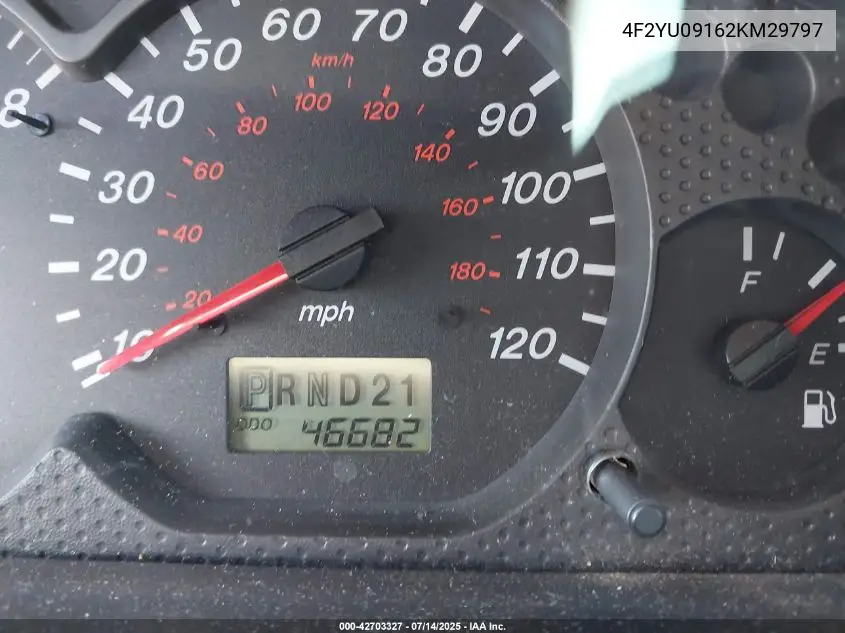 2002 Mazda Tribute Es V6/Lx V6 VIN: 4F2YU09162KM29797 Lot: 42703327