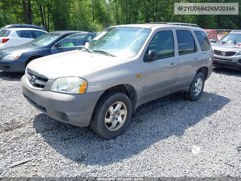 2002 Mazda Tribute Dx VIN: 4F2YU06B42KM20366 Lot: 42729832