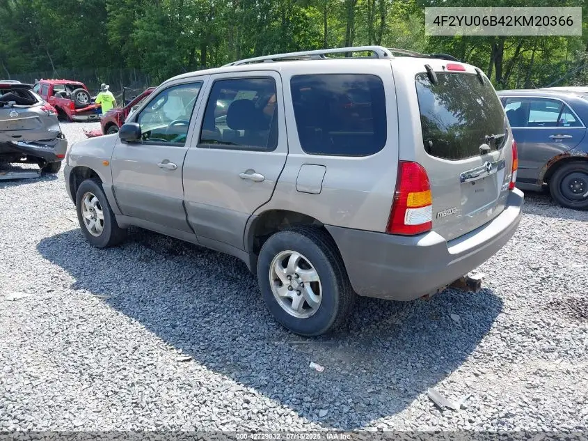 2002 Mazda Tribute Dx VIN: 4F2YU06B42KM20366 Lot: 42729832
