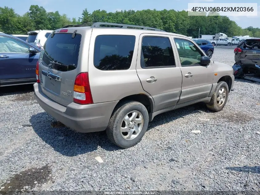 2002 Mazda Tribute Dx VIN: 4F2YU06B42KM20366 Lot: 42729832