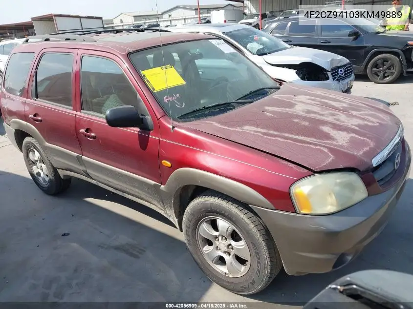 2003 Mazda Tribute Lx V6 VIN: 4F2CZ94103KM49889 Lot: 42056909