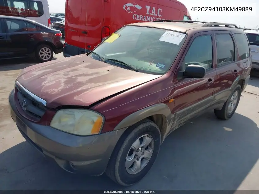 2003 Mazda Tribute Lx V6 VIN: 4F2CZ94103KM49889 Lot: 42056909