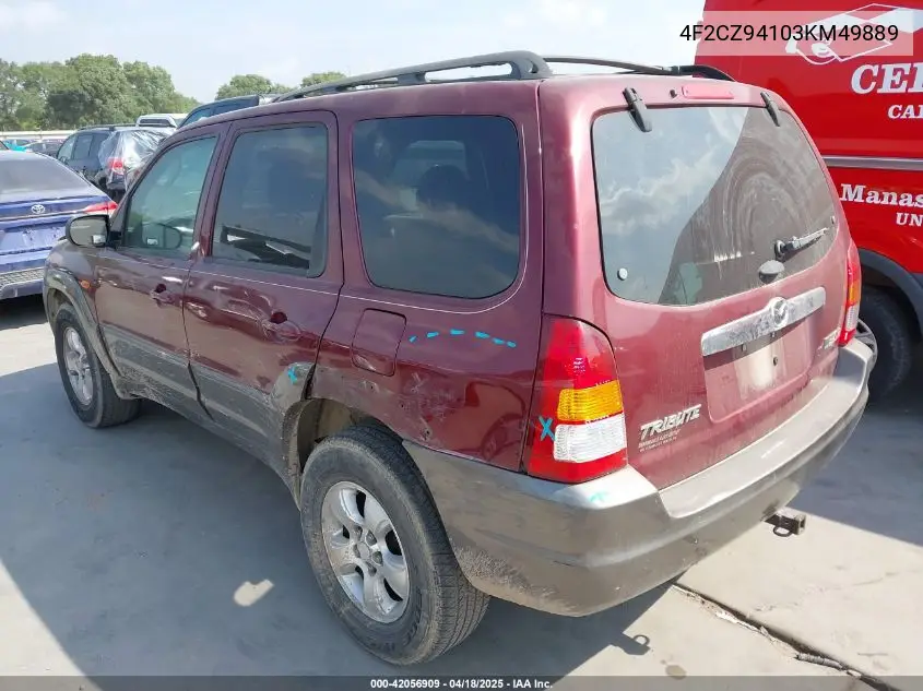 2003 Mazda Tribute Lx V6 VIN: 4F2CZ94103KM49889 Lot: 42056909