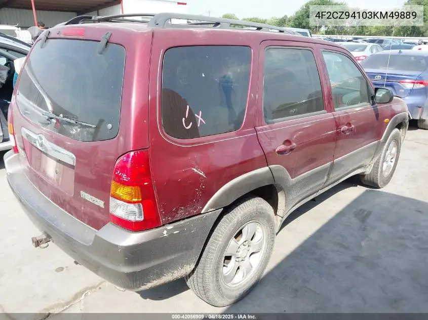 2003 Mazda Tribute Lx V6 VIN: 4F2CZ94103KM49889 Lot: 42056909