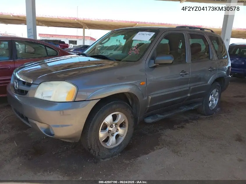2003 Mazda Tribute Lx V6 VIN: 4F2YZ04173KM30578 Lot: 42587190