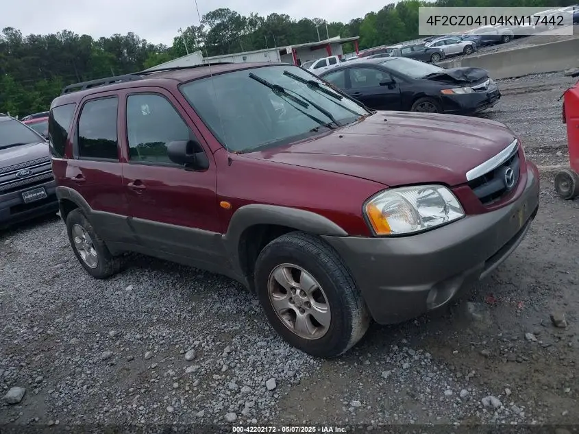 2004 Mazda Tribute Lx V6 VIN: 4F2CZ04104KM17442 Lot: 42202172