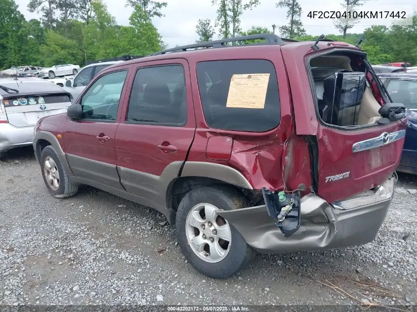 2004 Mazda Tribute Lx V6 VIN: 4F2CZ04104KM17442 Lot: 42202172