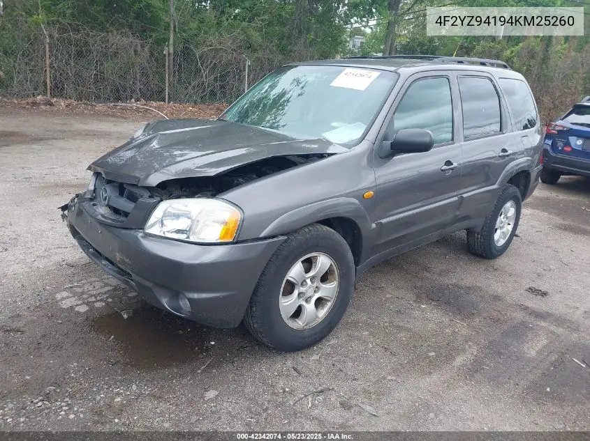 2004 Mazda Tribute Lx V6 VIN: 4F2YZ94194KM25260 Lot: 42342074