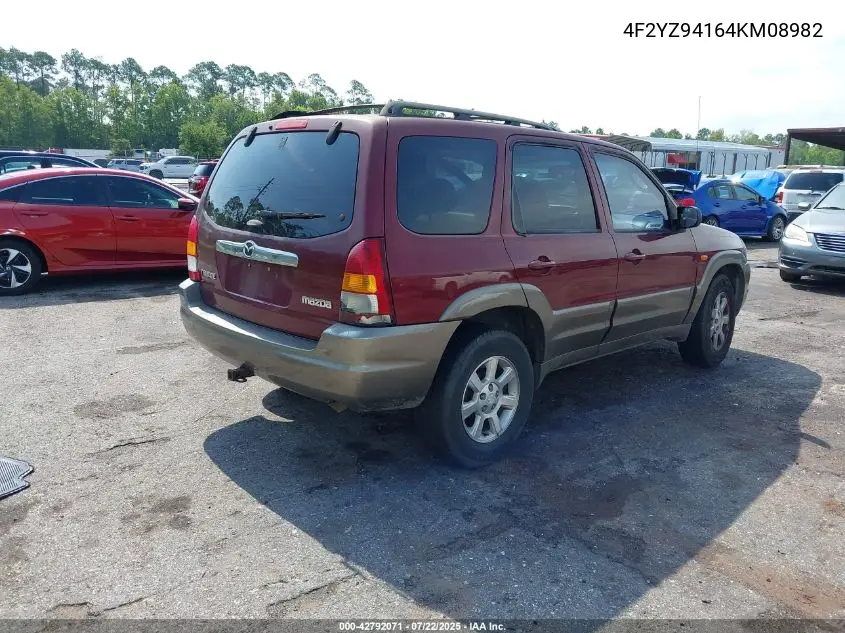 2004 Mazda Tribute Lx V6 VIN: 4F2YZ94164KM08982 Lot: 42792071