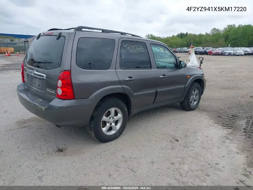 2005 Mazda Tribute S VIN: 4F2YZ941X5KM17220 Lot: 42340685