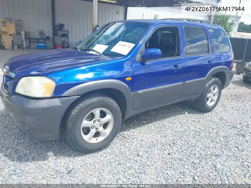 2005 Mazda Tribute S VIN: 4F2YZ06175KM17944 Lot: 42480570