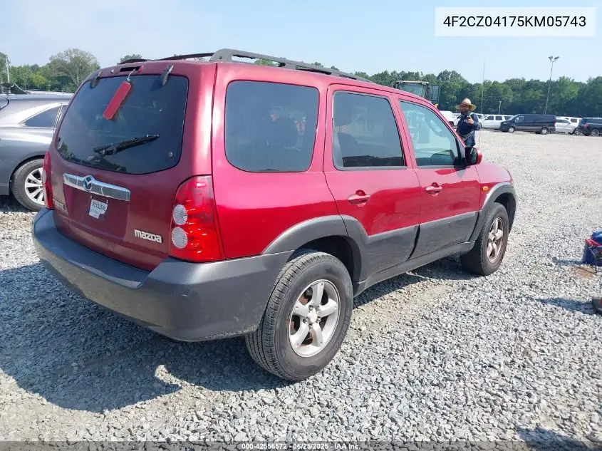 2005 Mazda Tribute S VIN: 4F2CZ04175KM05743 Lot: 42556572