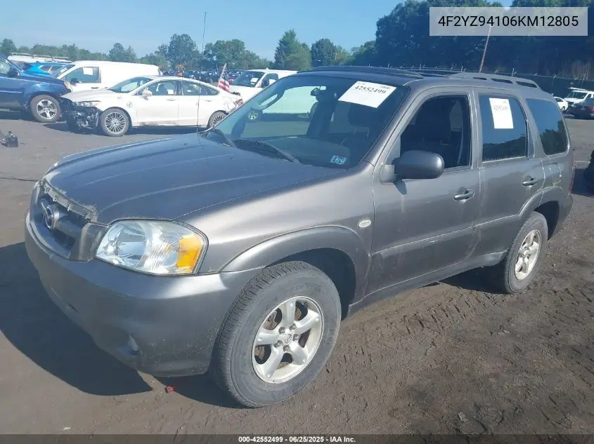 2006 Mazda Tribute S VIN: 4F2YZ94106KM12805 Lot: 42552499