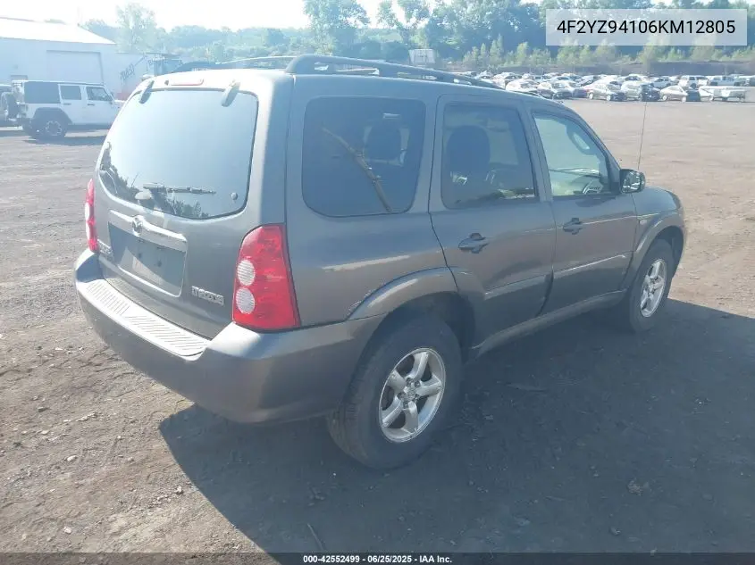 2006 Mazda Tribute S VIN: 4F2YZ94106KM12805 Lot: 42552499