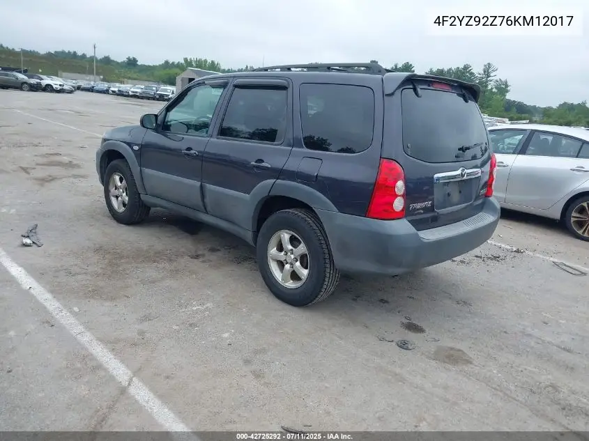 2006 Mazda Tribute I VIN: 4F2YZ92Z76KM12017 Lot: 42725292