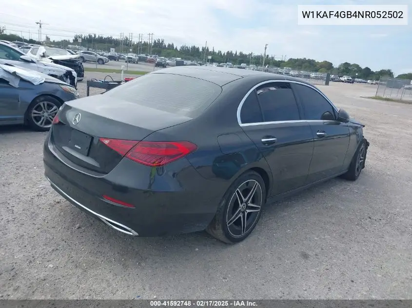 2022 Mercedes-Benz C 300 Sedan VIN: W1KAF4GB4NR052502 Lot: 41592748
