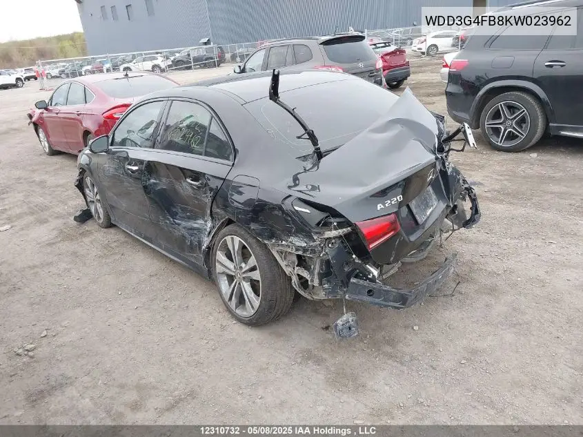 2019 Mercedes-Benz A 220 4Matic VIN: WDD3G4FB8KW023962 Lot: 12310732