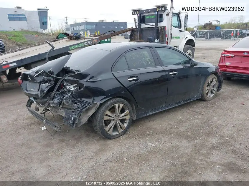 2019 Mercedes-Benz A 220 4Matic VIN: WDD3G4FB8KW023962 Lot: 12310732