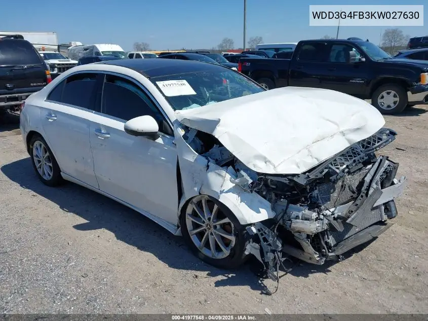 2019 Mercedes-Benz A 220 4Matic VIN: WDD3G4FB3KW027630 Lot: 41977548