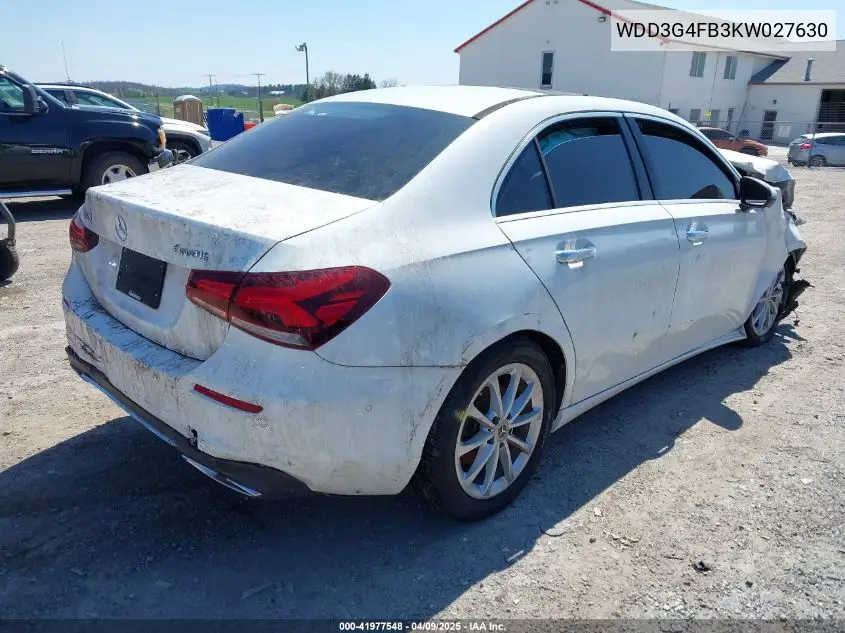 2019 Mercedes-Benz A 220 4Matic VIN: WDD3G4FB3KW027630 Lot: 41977548