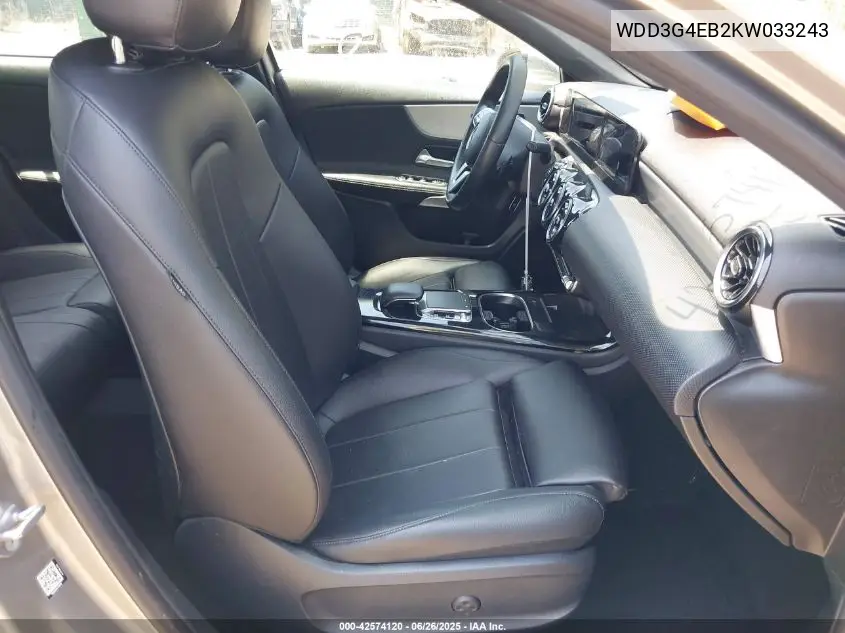 2019 Mercedes-Benz A 220 VIN: WDD3G4EB2KW033243 Lot: 42574120