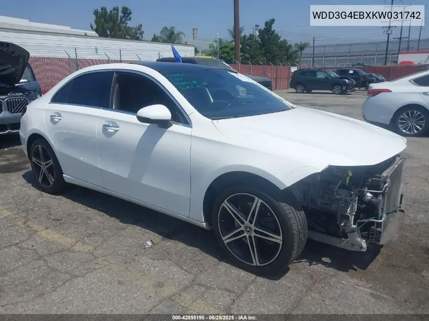 2019 Mercedes-Benz A 220 VIN: WDD3G4EBXKW031742 Lot: 42595190