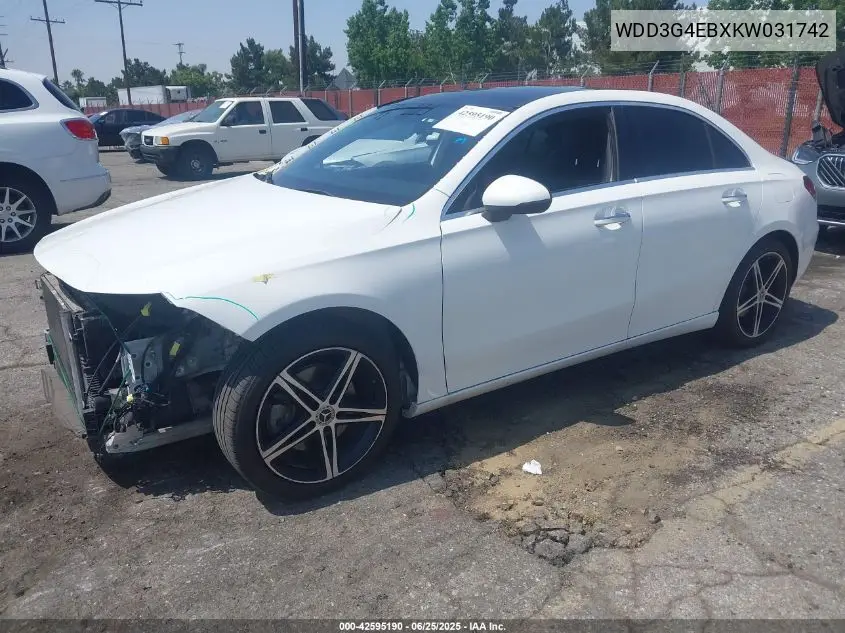 2019 Mercedes-Benz A 220 VIN: WDD3G4EBXKW031742 Lot: 42595190