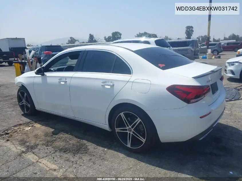 2019 Mercedes-Benz A 220 VIN: WDD3G4EBXKW031742 Lot: 42595190