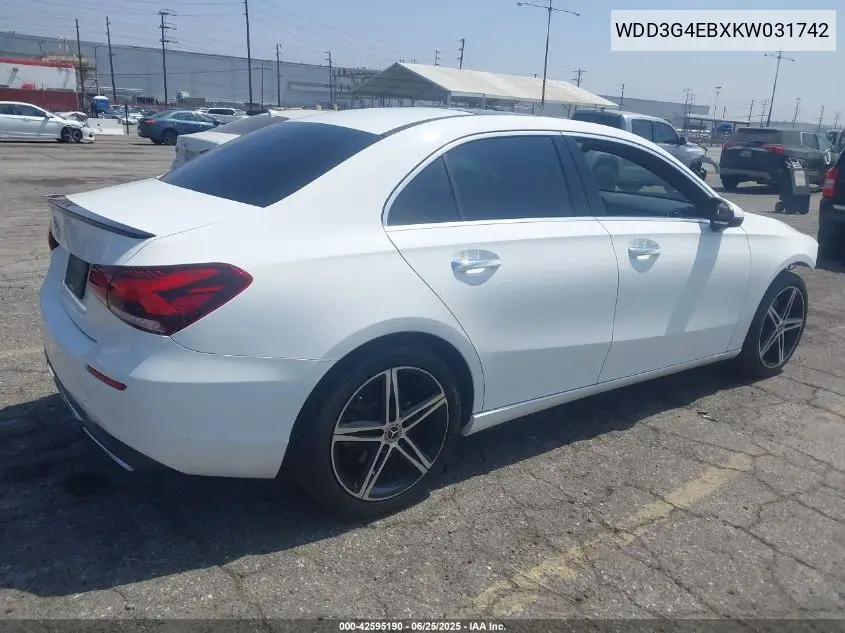 2019 Mercedes-Benz A 220 VIN: WDD3G4EBXKW031742 Lot: 42595190