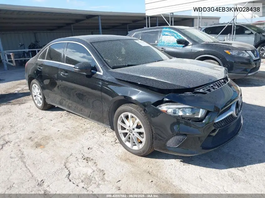 2019 Mercedes-Benz A 220 VIN: WDD3G4EB3KW028438 Lot: 42597582