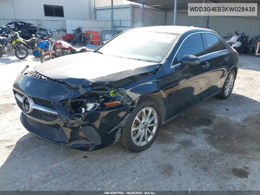 2019 Mercedes-Benz A 220 VIN: WDD3G4EB3KW028438 Lot: 42597582