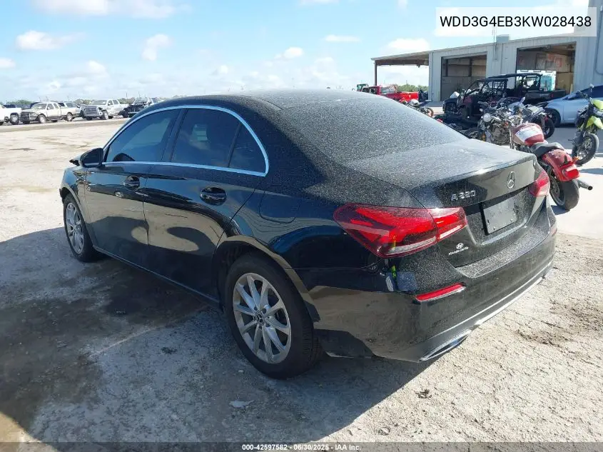 2019 Mercedes-Benz A 220 VIN: WDD3G4EB3KW028438 Lot: 42597582