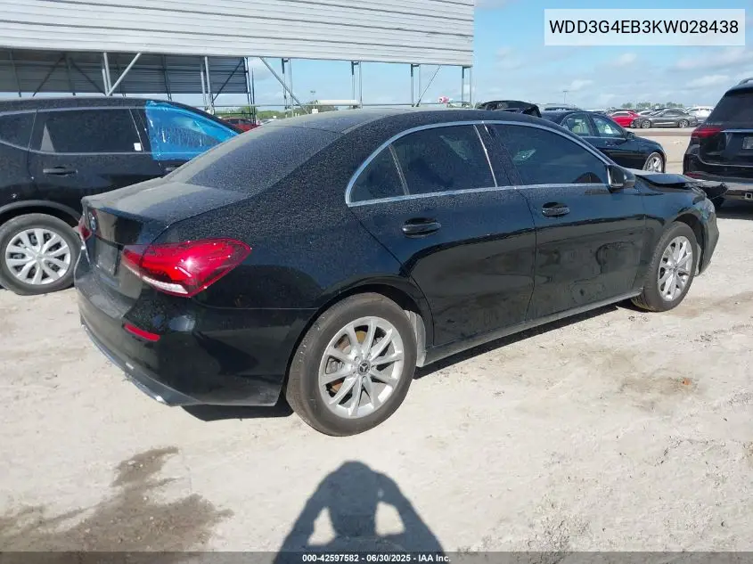2019 Mercedes-Benz A 220 VIN: WDD3G4EB3KW028438 Lot: 42597582