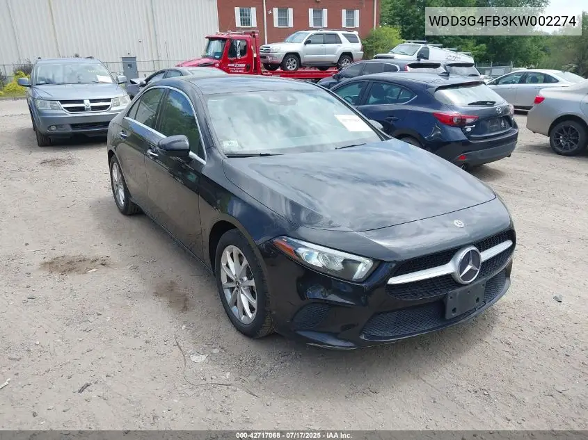 2019 Mercedes-Benz A 220 4Matic VIN: WDD3G4FB3KW002274 Lot: 42717068