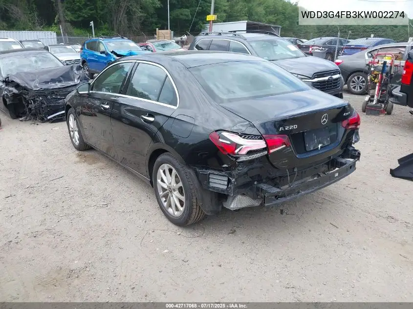 2019 Mercedes-Benz A 220 4Matic VIN: WDD3G4FB3KW002274 Lot: 42717068