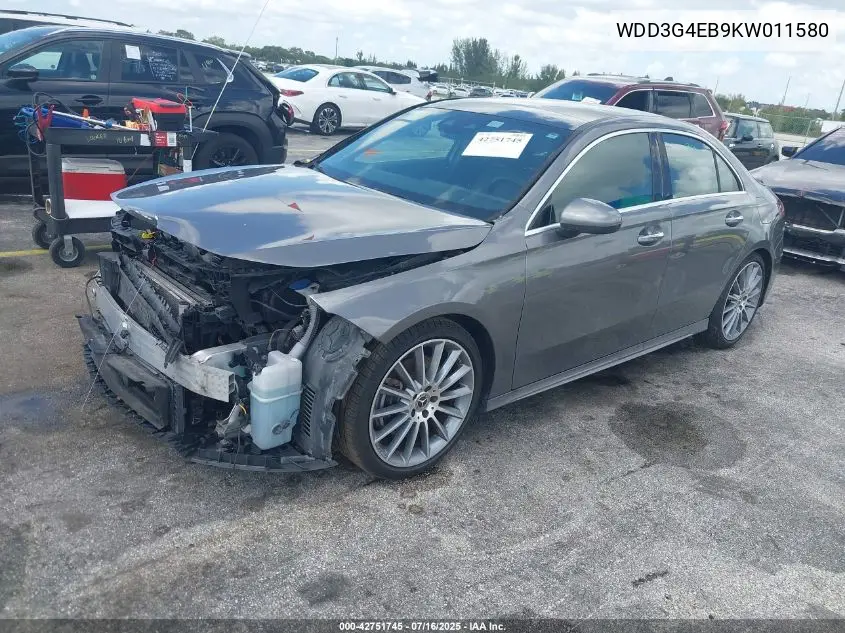 2019 Mercedes-Benz A 220 VIN: WDD3G4EB9KW011580 Lot: 42751745