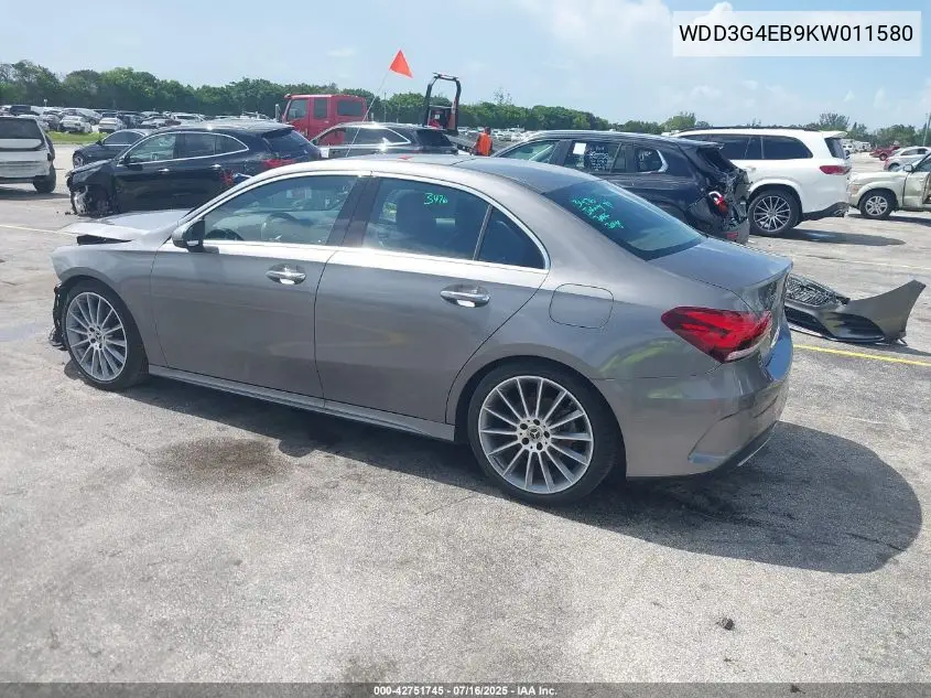 2019 Mercedes-Benz A 220 VIN: WDD3G4EB9KW011580 Lot: 42751745