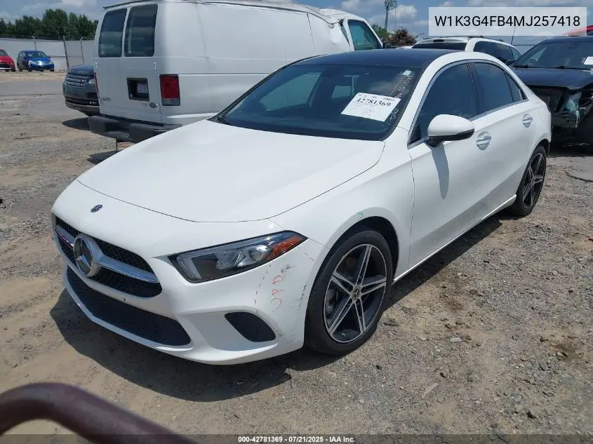 2021 Mercedes-Benz A 220 4Matic VIN: W1K3G4FB4MJ257418 Lot: 42781369