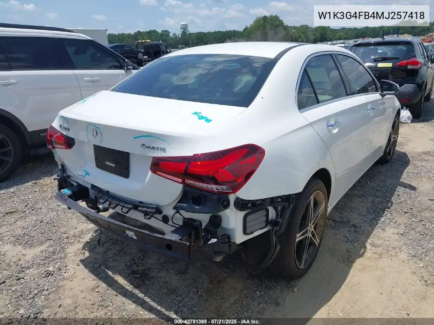 2021 Mercedes-Benz A 220 4Matic VIN: W1K3G4FB4MJ257418 Lot: 42781369