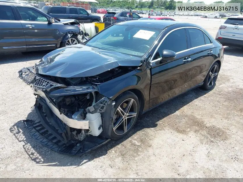 2021 Mercedes-Benz A 220 VIN: W1K3G4EB8MJ316715 Lot: 42782725
