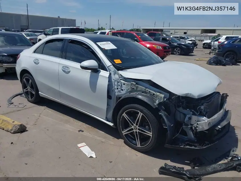 2022 Mercedes-Benz A 220 4Matic VIN: W1K3G4FB2NJ357146 Lot: 42049086