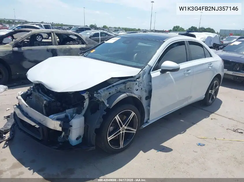 2022 Mercedes-Benz A 220 4Matic VIN: W1K3G4FB2NJ357146 Lot: 42049086