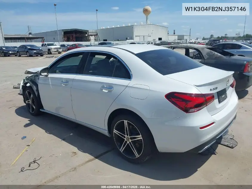 2022 Mercedes-Benz A 220 4Matic VIN: W1K3G4FB2NJ357146 Lot: 42049086