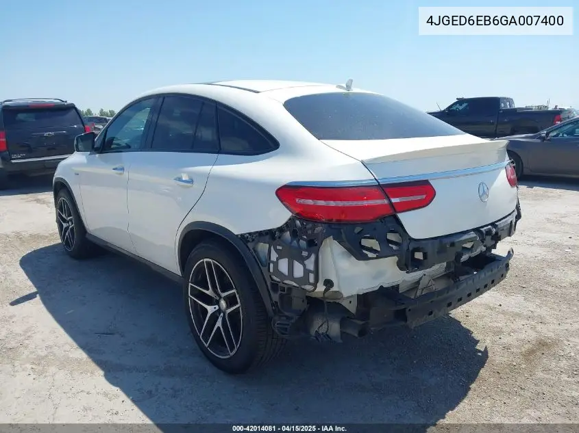2016 Mercedes-Benz Gle 450 Amg Coupe 4Matic VIN: 4JGED6EB6GA007400 Lot: 42014081