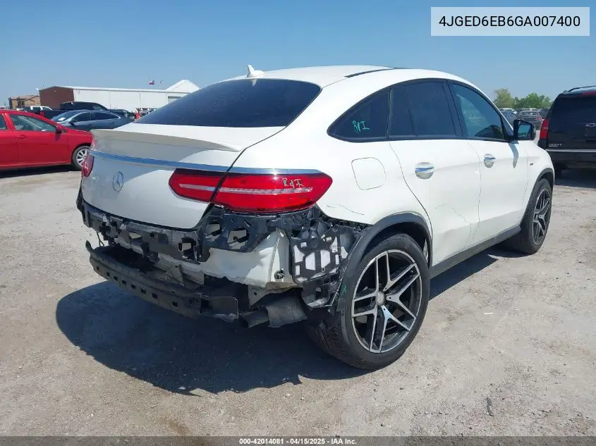 2016 Mercedes-Benz Gle 450 Amg Coupe 4Matic VIN: 4JGED6EB6GA007400 Lot: 42014081