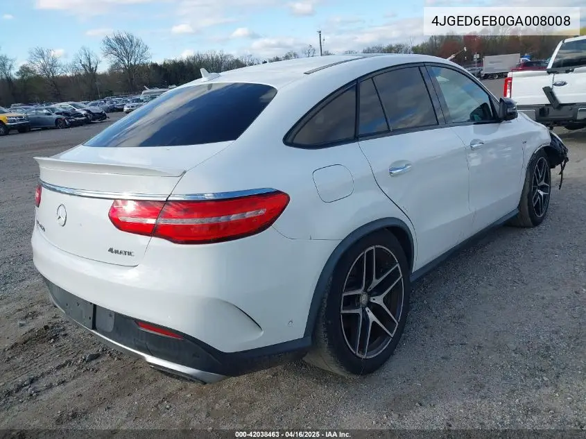 2016 Mercedes-Benz Gle 450 Amg Coupe 4Matic VIN: 4JGED6EB0GA008008 Lot: 42038463