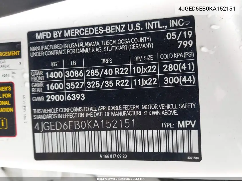 2019 Mercedes-Benz Amg Gle 43 Coupe 4Matic VIN: 4JGED6EB0KA152151 Lot: 42252794