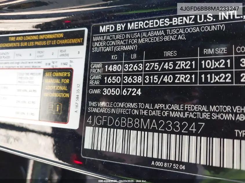 2021 Mercedes-Benz Amg Gle 53 Coupe 4Matic VIN: 4JGFD6BB8MA233247 Lot: 42069929